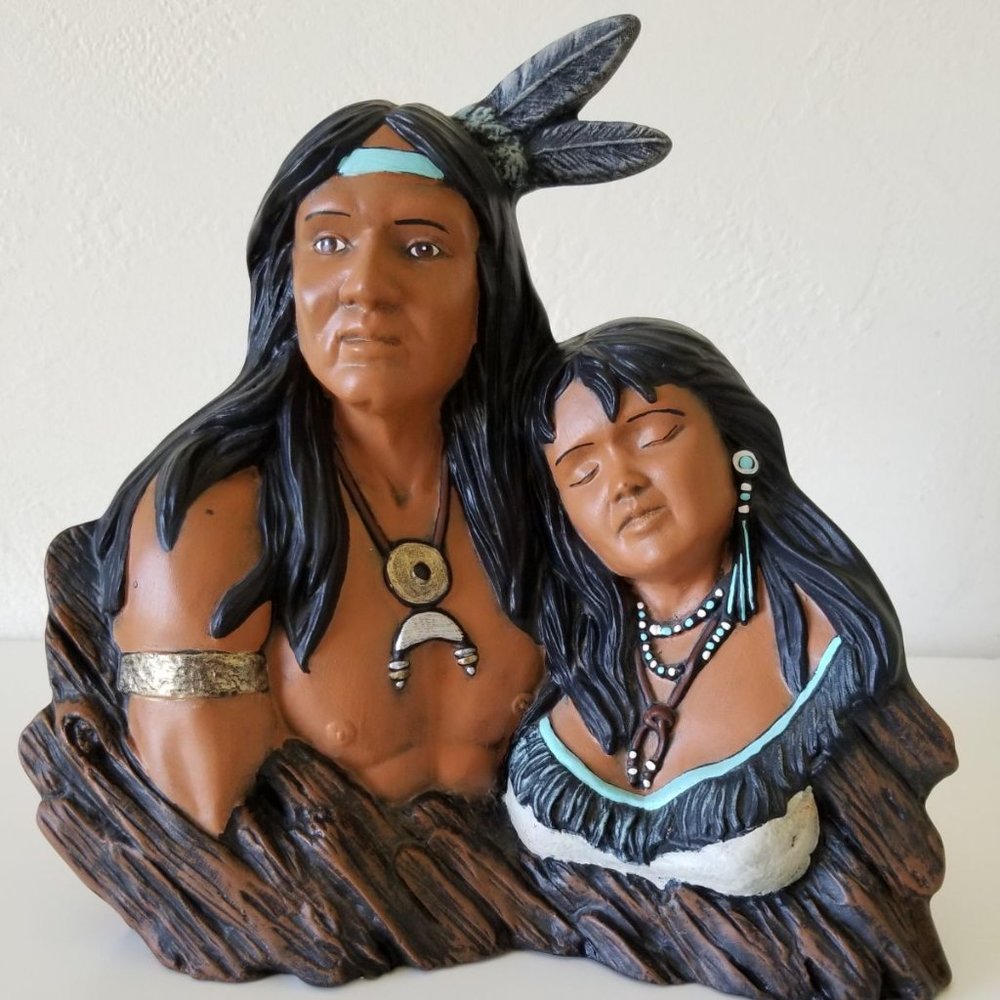Native American Statue Ceramic Couple Southwest